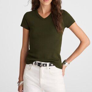 Madewell High V-Neck 90s Baby Tee in Bronzed Avocado